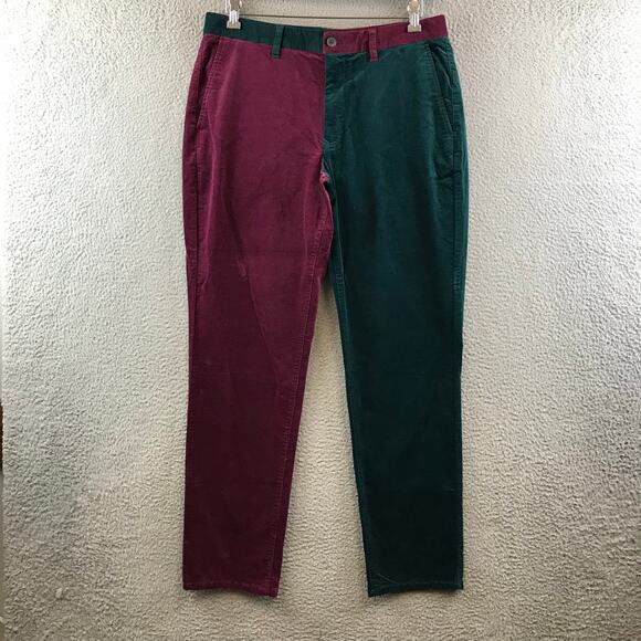 Bonobos Two Tone Corduroy Pants Mens 34x32 Burgundy Green Athletic